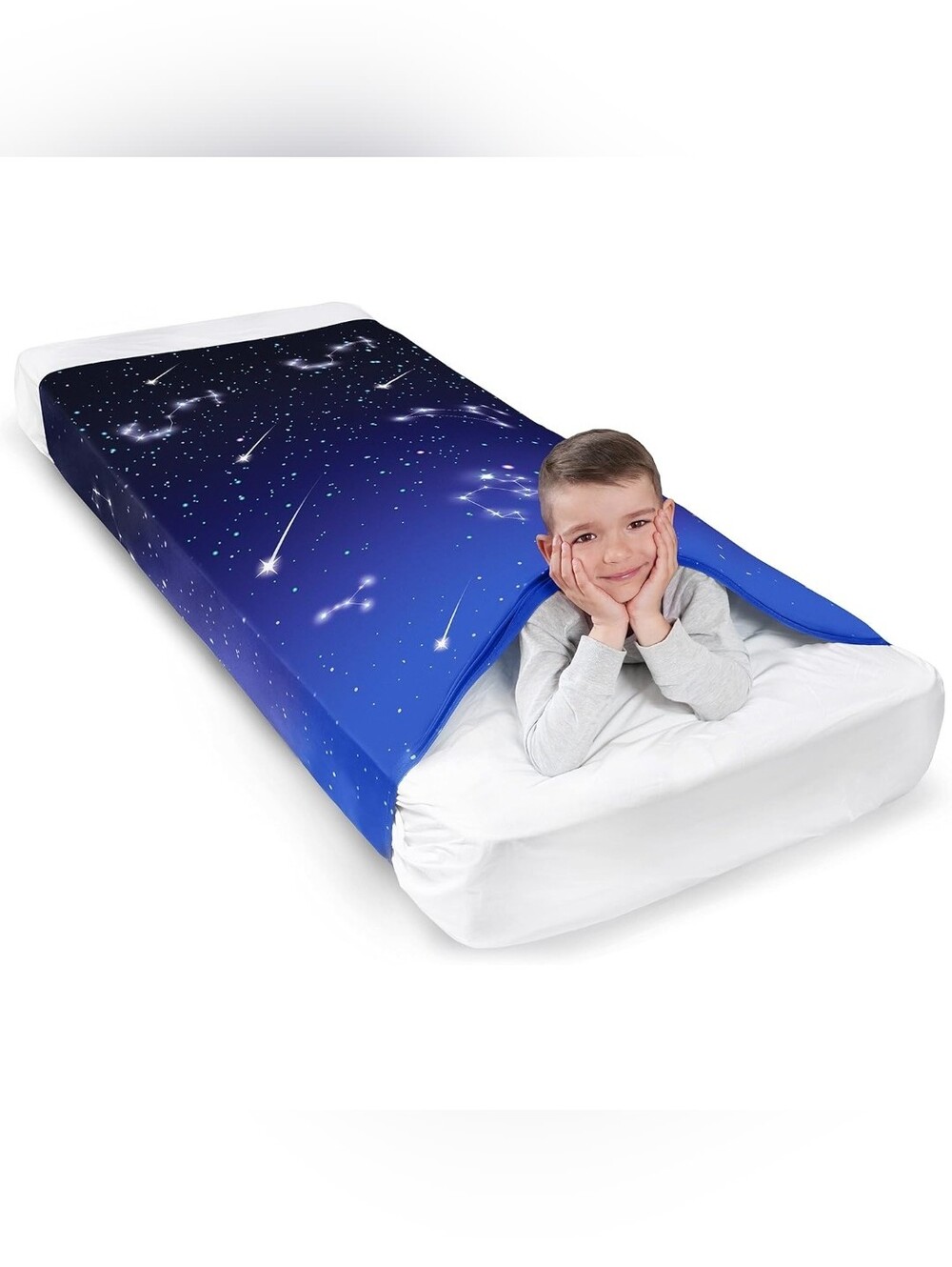 Sensory Compression Bed Sheet, for Twin / Single Size Mattress, Galaxy Theme
